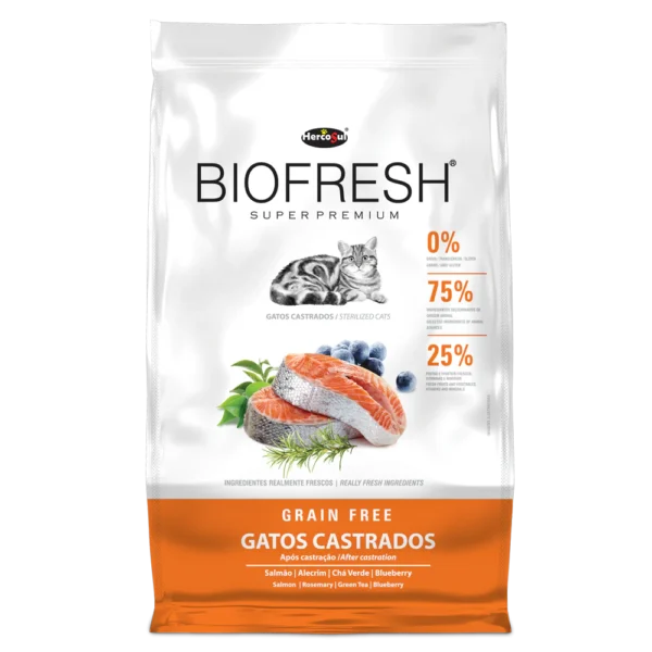 Alimento Biofresh Gato Castrado Salmon 7,5 Kg+Pipeta Full Spot 2 a 5 Kg+ Arena Aglomerante Canada Litter 18 Kg
