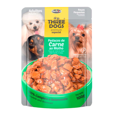 Sobre Three Dogs Adulto Pequeño Carne 100 Gr