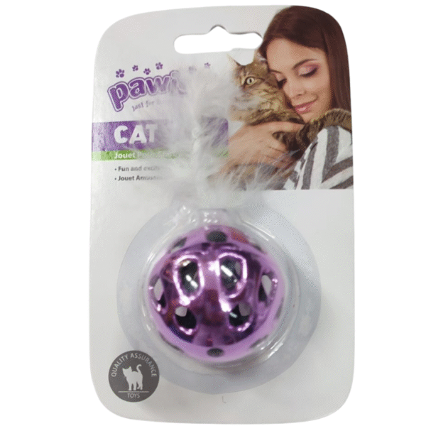 Juguete Para Gato Pelota Violeta Con Cascabel Y Pluma