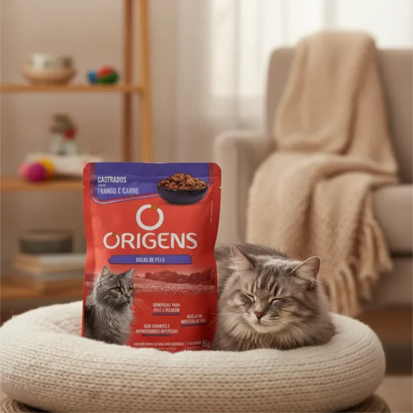 Sobre Origens Bola De Pelo Cat Castrados Pollo Y Carne 85Gr