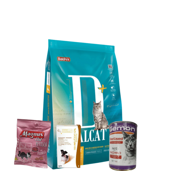 Alimento Dalcat Castrado 25 Kg+Pipeta Revolution Gato+Lata Gemon Pavo 400 Grs+Snack Magnus Pollo 65 Grs