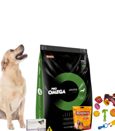 Alimento Omega Adulto Raza Pequeña 10 Kg+Galletas Magnus 1 Kg+Juguete Con Chifle+Pipeta Protech De 11-25 Kg
