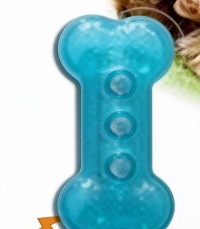 Juguete Hueso Que Hace Ruido A Botella Al Morder 14x7 Cm. Color Azul