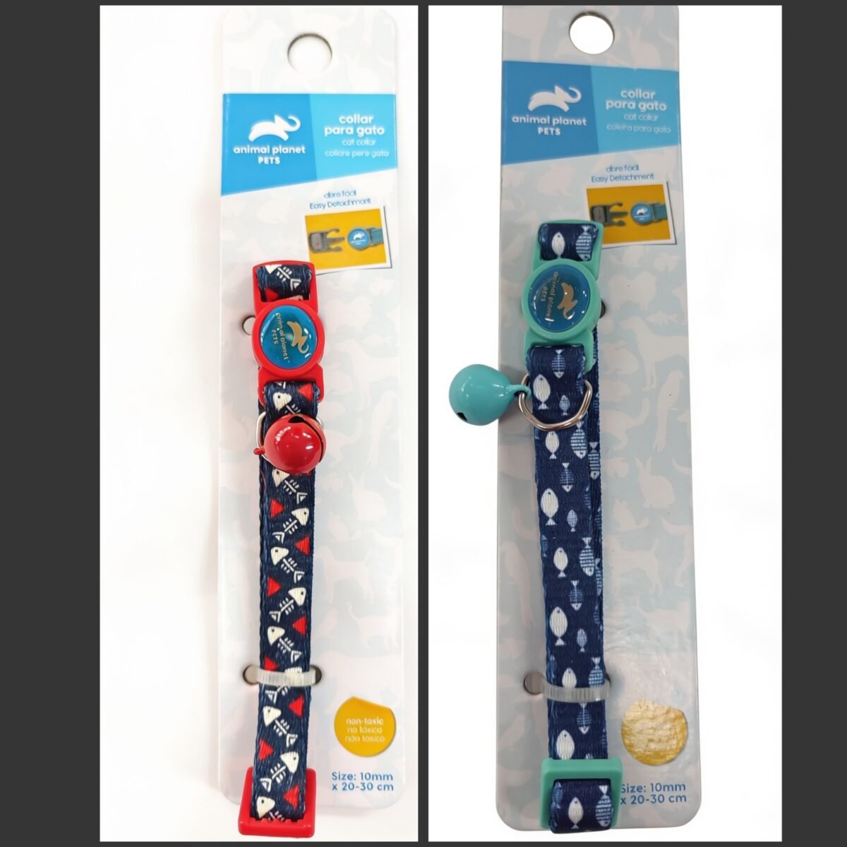 Collar Para Gatos Diseño Peces Color Azul Cuello 20-30 Cm Abre Facil