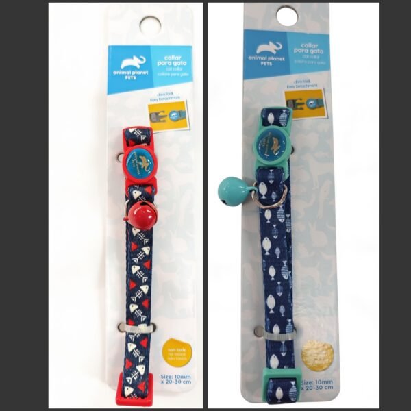 Collar Para Gatos Diseño Peces Color Azul Cuello 20-30 Cm Abre Facil