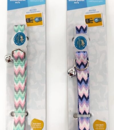 Collar Para Gato Con Diseño En Verde O Violeta. Cuello 20-30 Cm Abre Facil