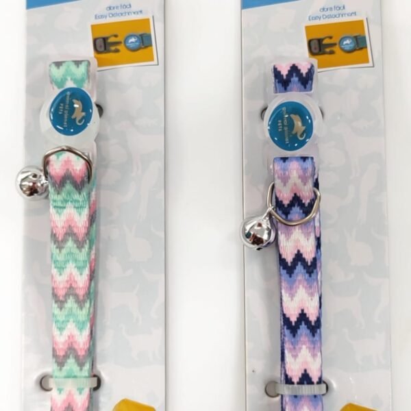 Collar Para Gato Con Diseño En Verde O Violeta. Cuello 20-30 Cm Abre Facil