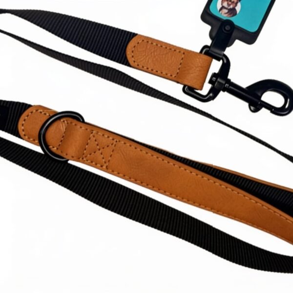 Correa Negra Con Mango Marron 120 cm Largo x 2,5 cm ancho
