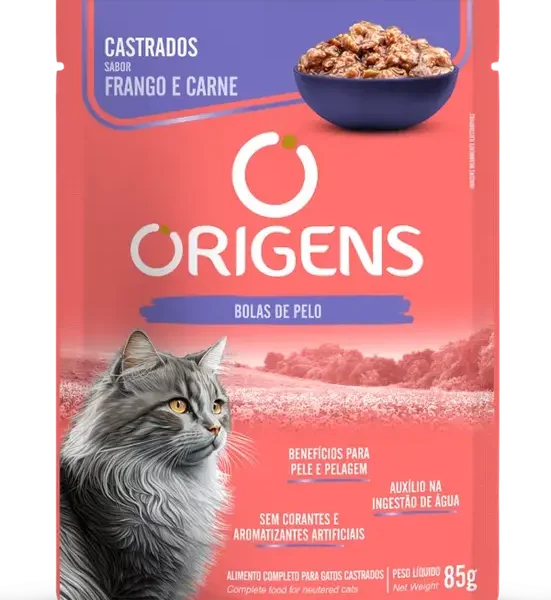 OrgadP85g Sobre Alimento humedo origens Gato Castrado Sabor Pollo Y Carne Bola De Pelo 85 Grs
